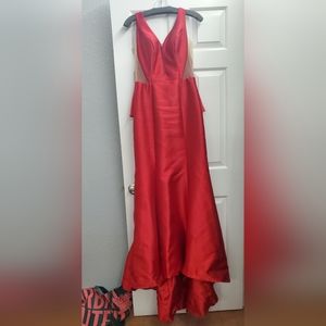Red v neck prom dress